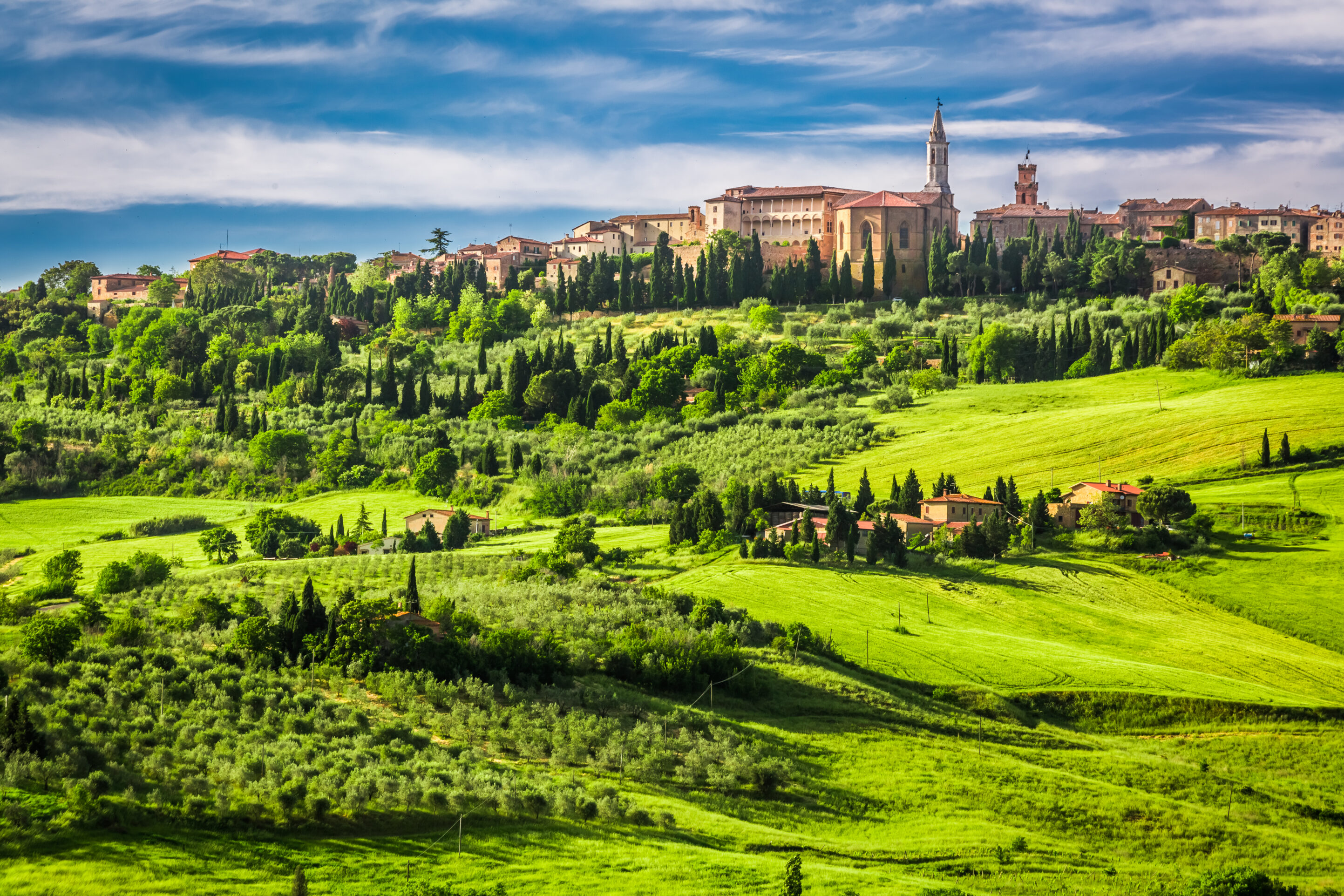 Italy Town of Pienza at sunset, Italy